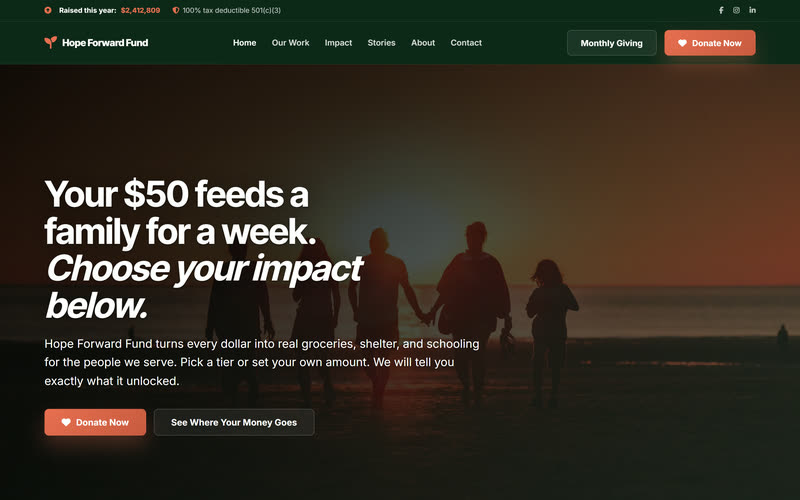 Donation Forward website design example